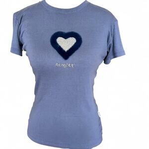 Morgan de Toi Y2K Fitted Baby Tee Fuzzy Heart Graphic